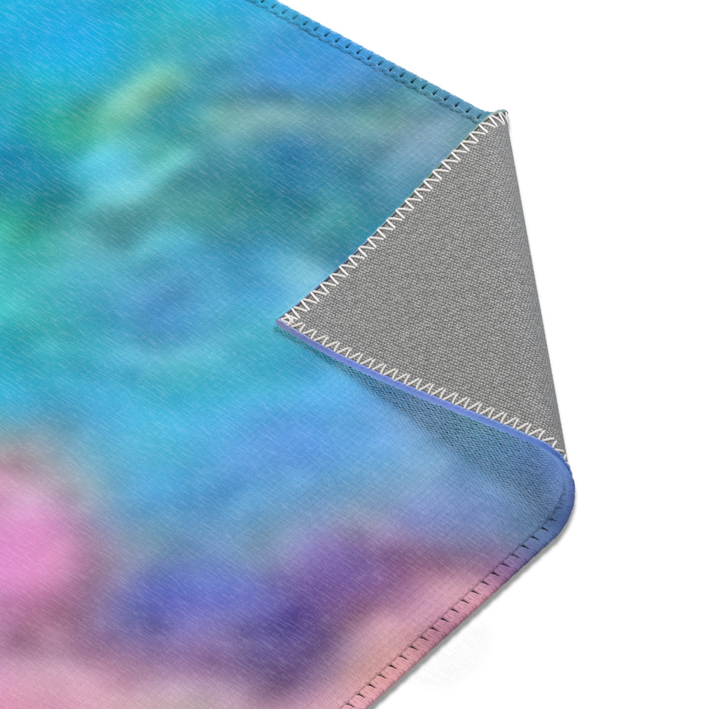 Vibrant Watercolor Area Rug — Colorful Abstract Blue Pink Green Floor Mat