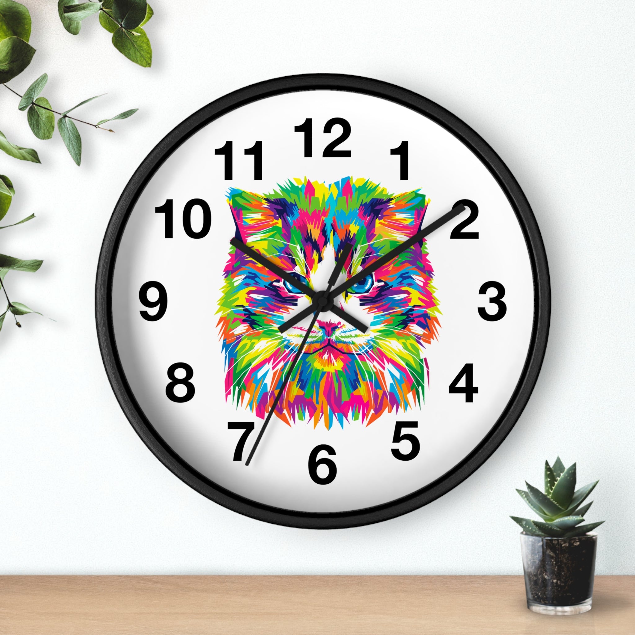 Colorful Cat Wall Clock — Vibrant Pop-Art Cat Face Timepiece