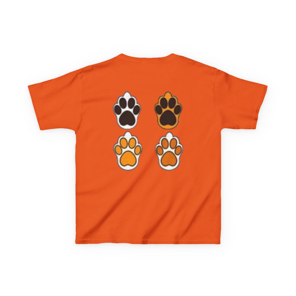 Kids Cat Paw T-Shirt — Cute Kitten Row Front & Paw Prints Back