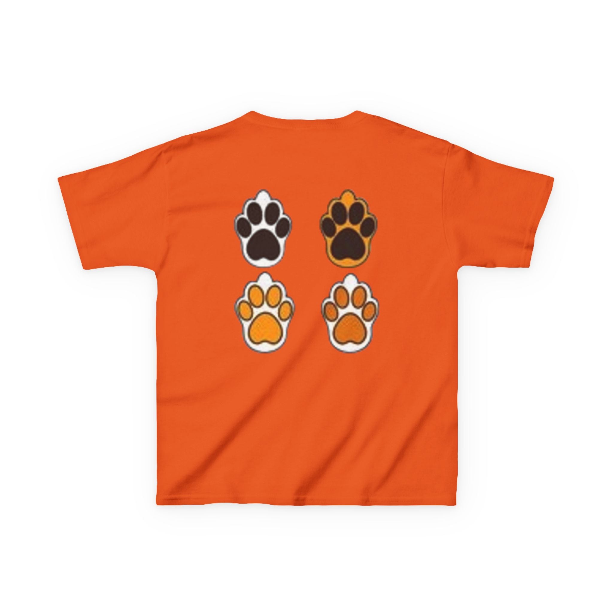 Kids Cat Paw T-Shirt — Cute Kitten Row Front & Paw Prints Back