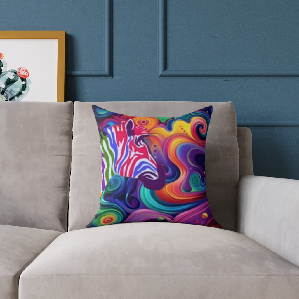 Psychedelic Zebra Swirl Square Throw Pillow