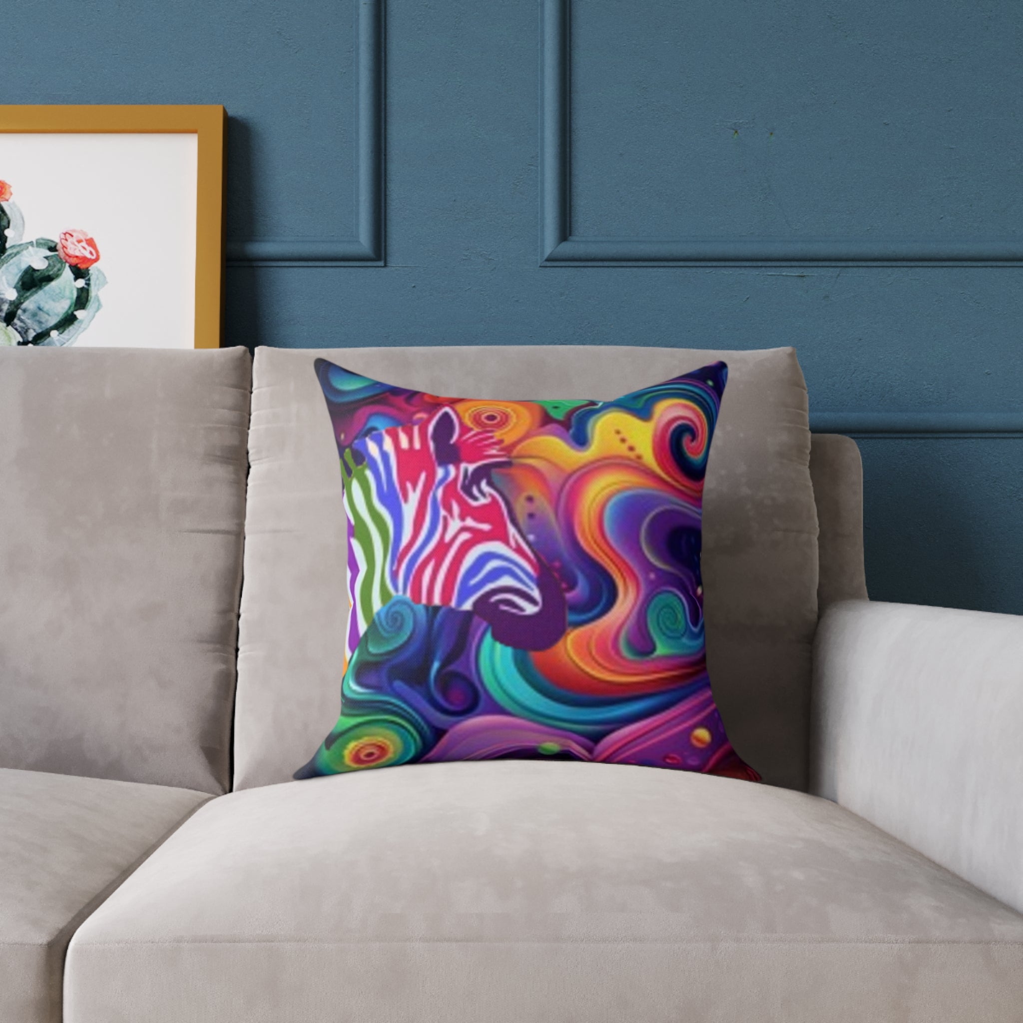 Psychedelic Zebra Swirl Square Throw Pillow