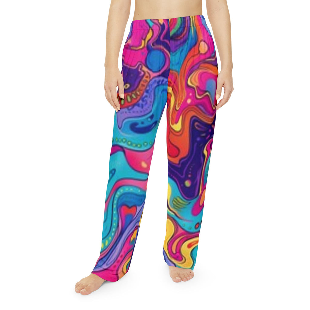 Psychedelic Swirl Women's Pajama Pants — Colorful Abstract Lounge Sleepwear