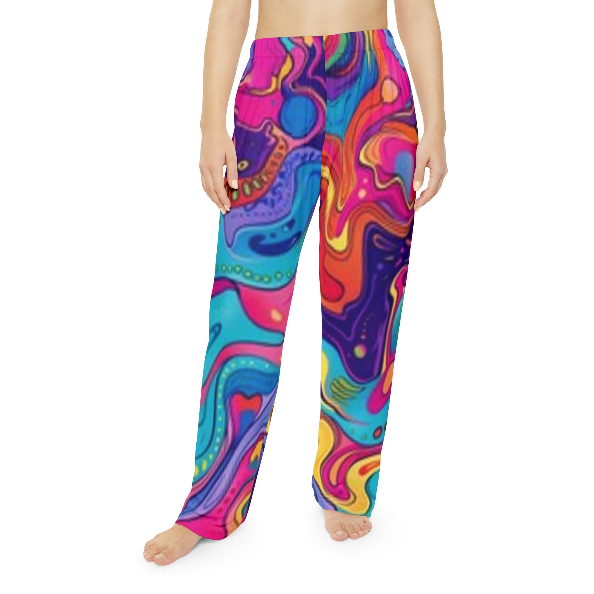 Psychedelic Swirl Women's Pajama Pants — Colorful Abstract Lounge Sleepwear