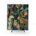 Jungle Cats Shower Curtain – Tropical Leopard & Parrot Botanical Bath Decor