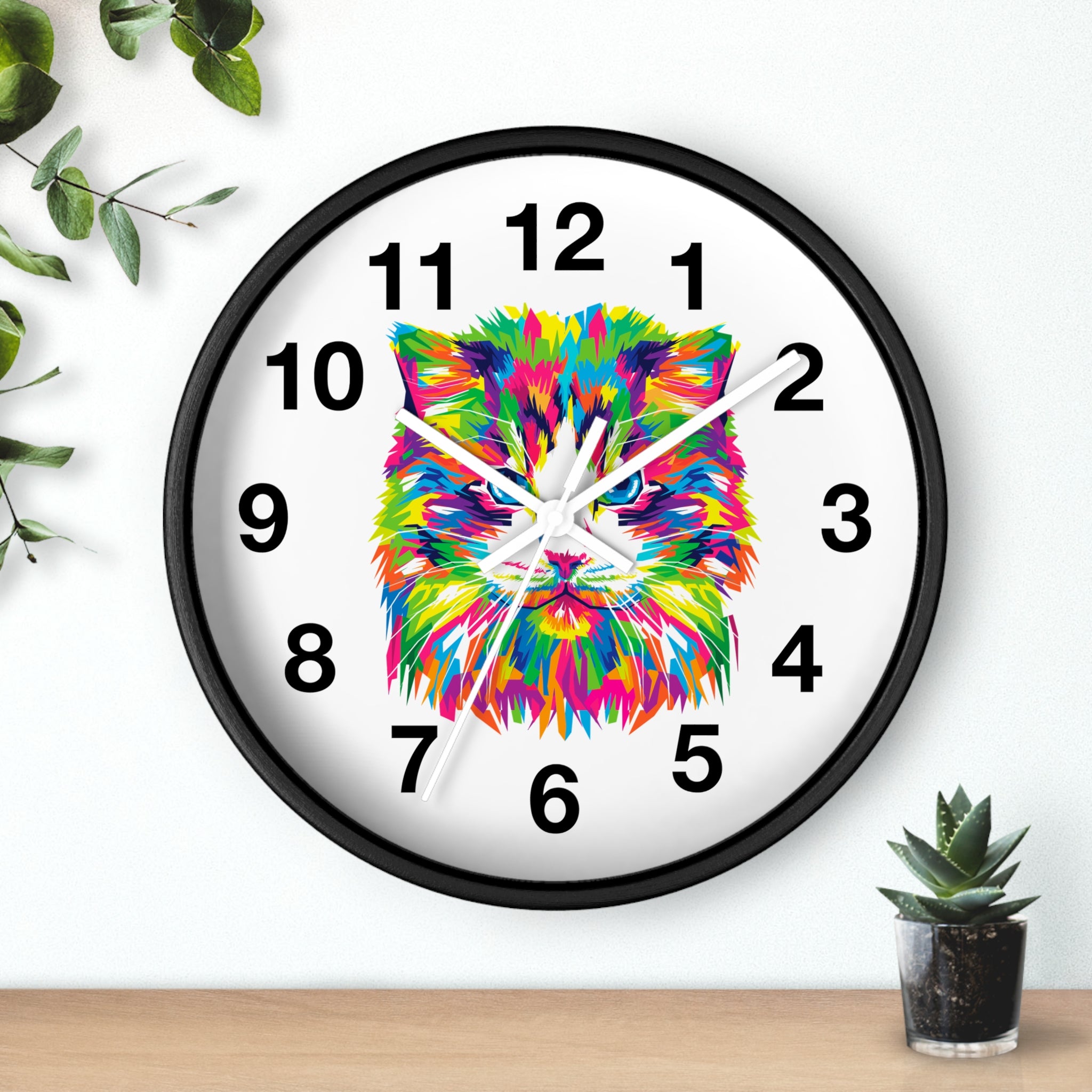 Colorful Cat Wall Clock — Vibrant Pop-Art Cat Face Timepiece