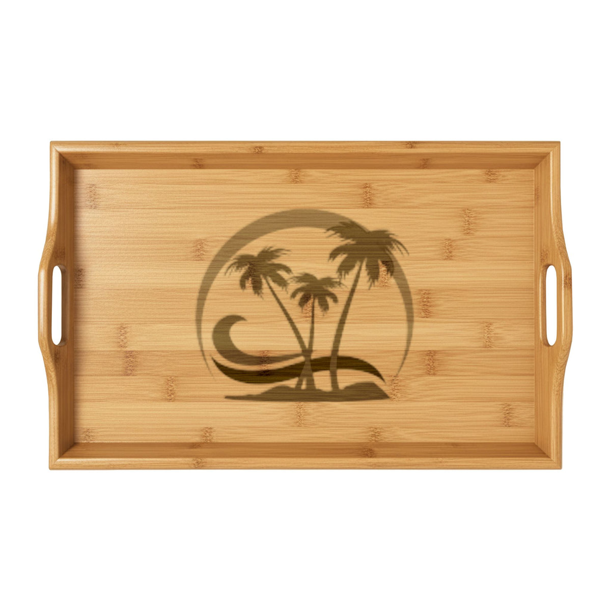 Bamboo Serving Tray — Engraved Tropical Palm Beach Design