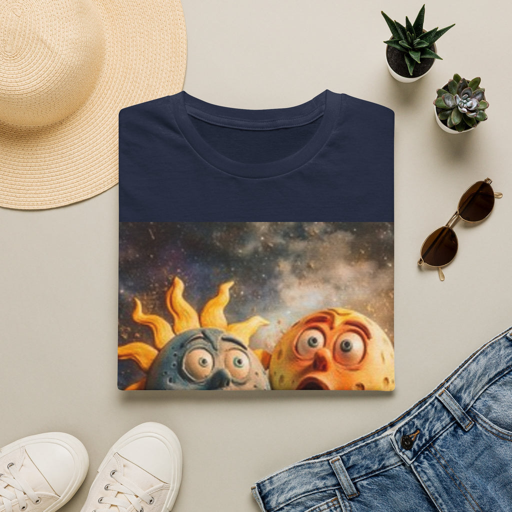 Surprised Sun & Moon T‑Shirt — Cute Cosmic Cartoon Solar Duo Tee