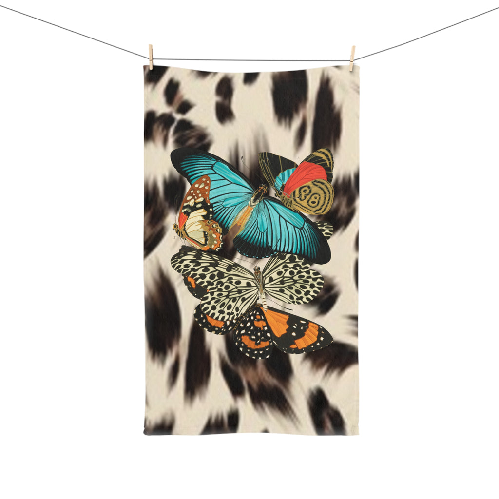 Butterfly Leopard Hand Towel — Colorful Butterflies on Animal Print
