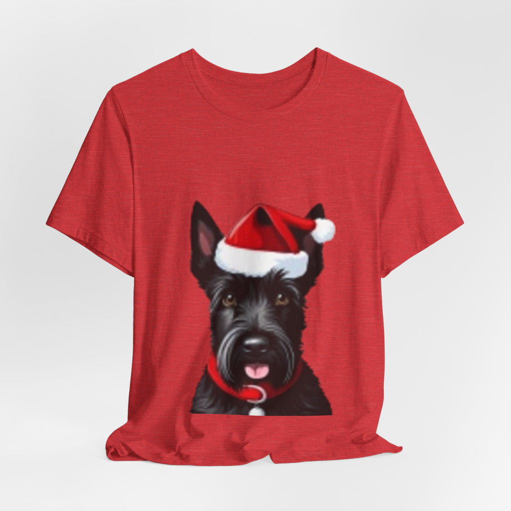 Scottish Terrier Christmas Tee — Cute Scottie Dog Wearing Santa Hat
