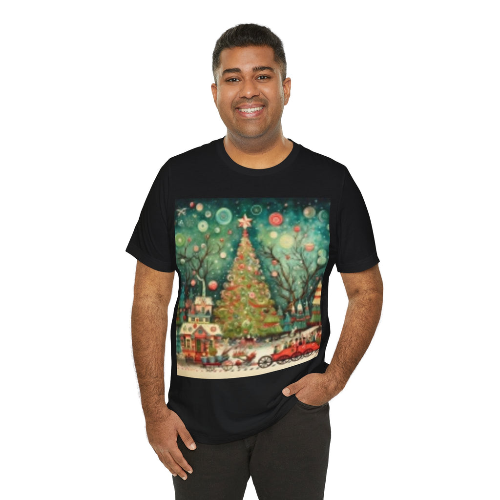 Vintage Christmas Tree Tee — Holiday Village Scenic T‑Shirt