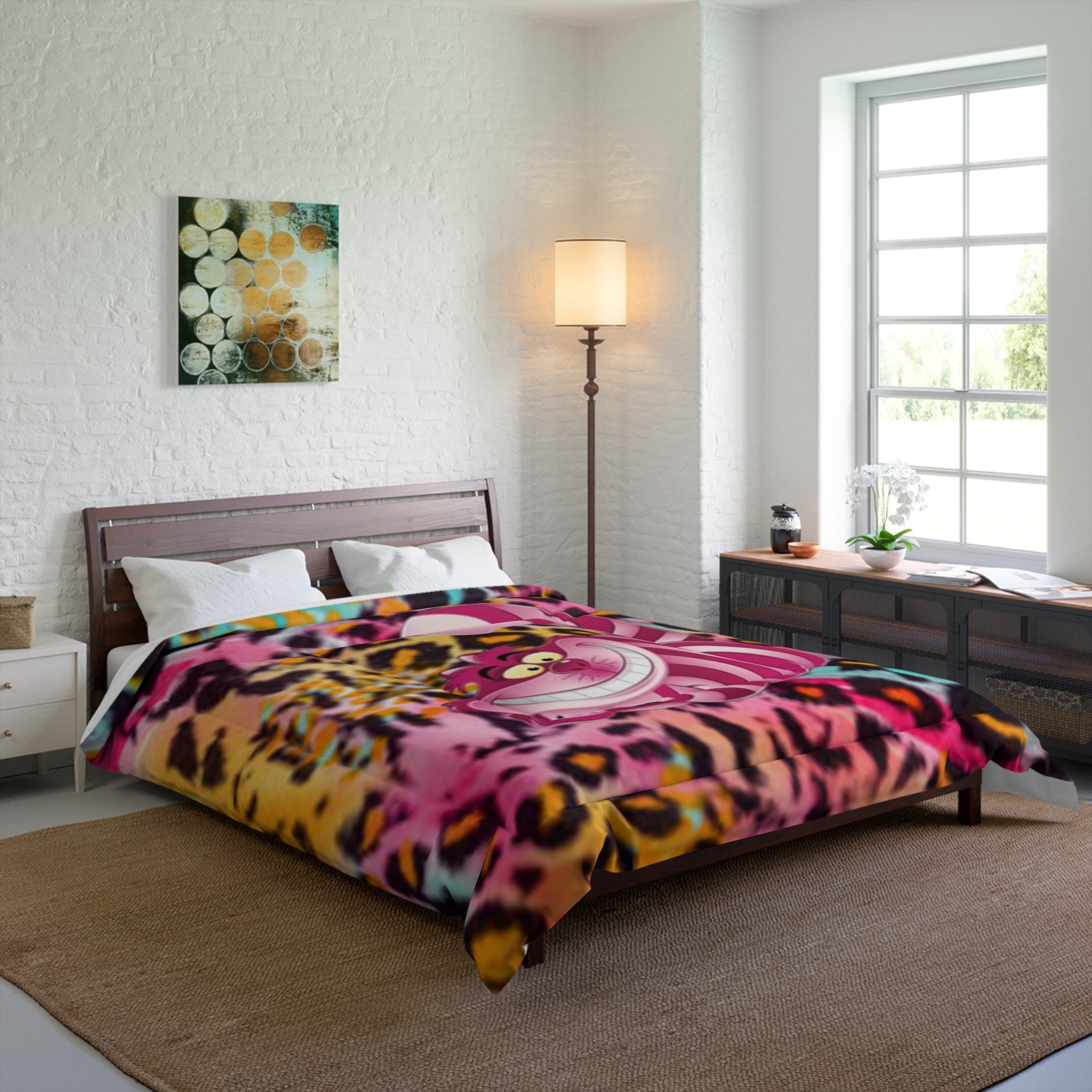 Cheshire Cat Leopard Print Comforter — Colorful Tie-Dye Animal Bedding