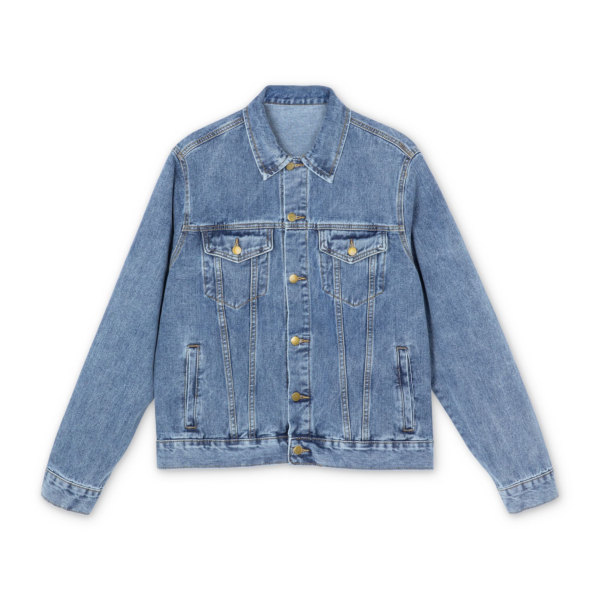 Men's Denim Jacket — Gothic Skull with Top Hat Shooting the Finger