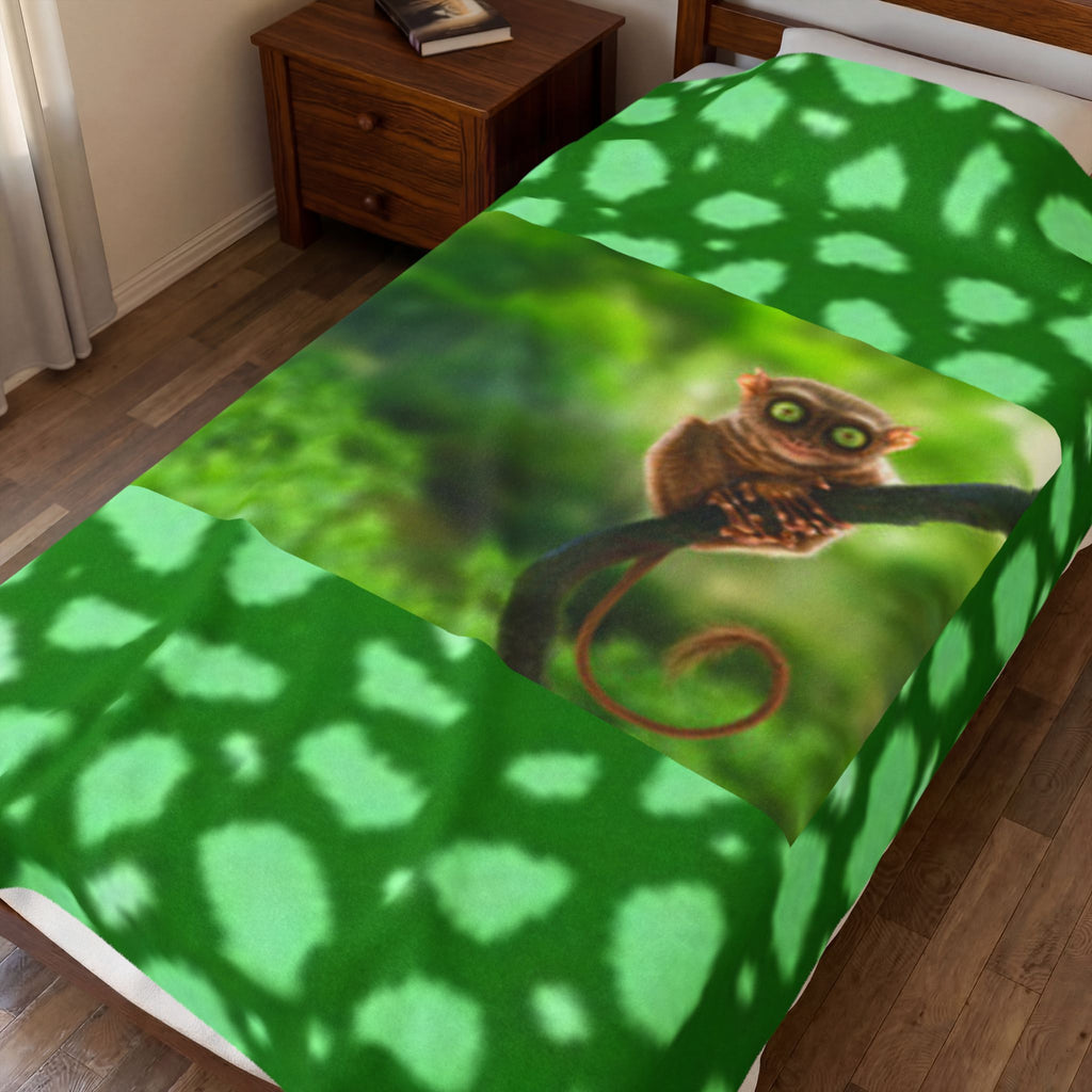 Tarsier Plush Blanket — Soft Velveteen Jungle Animal Throw for Kids & Wildlife Lovers