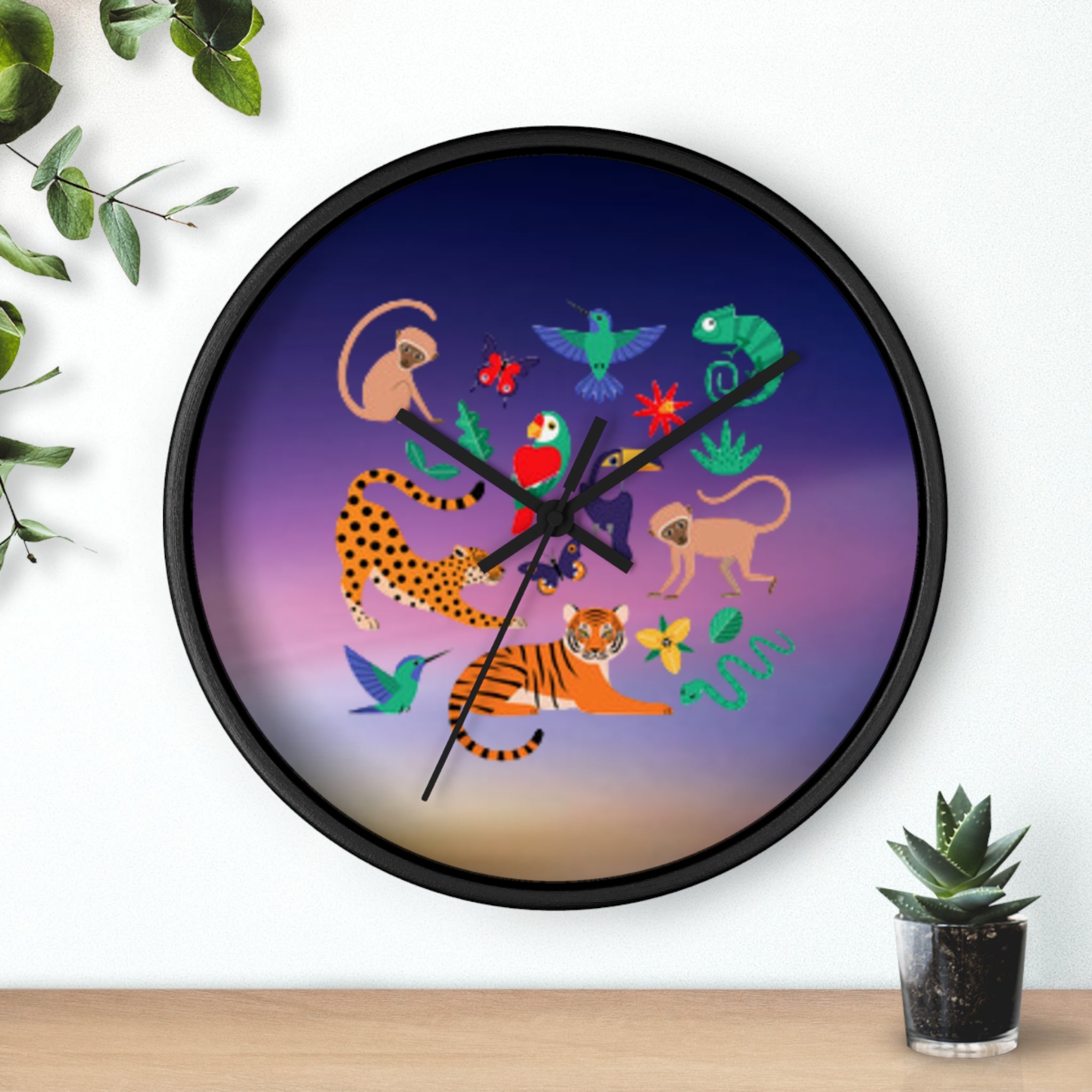 Jungle Friends Wall Clock — Colorful Tropical Animal Decorative Clock