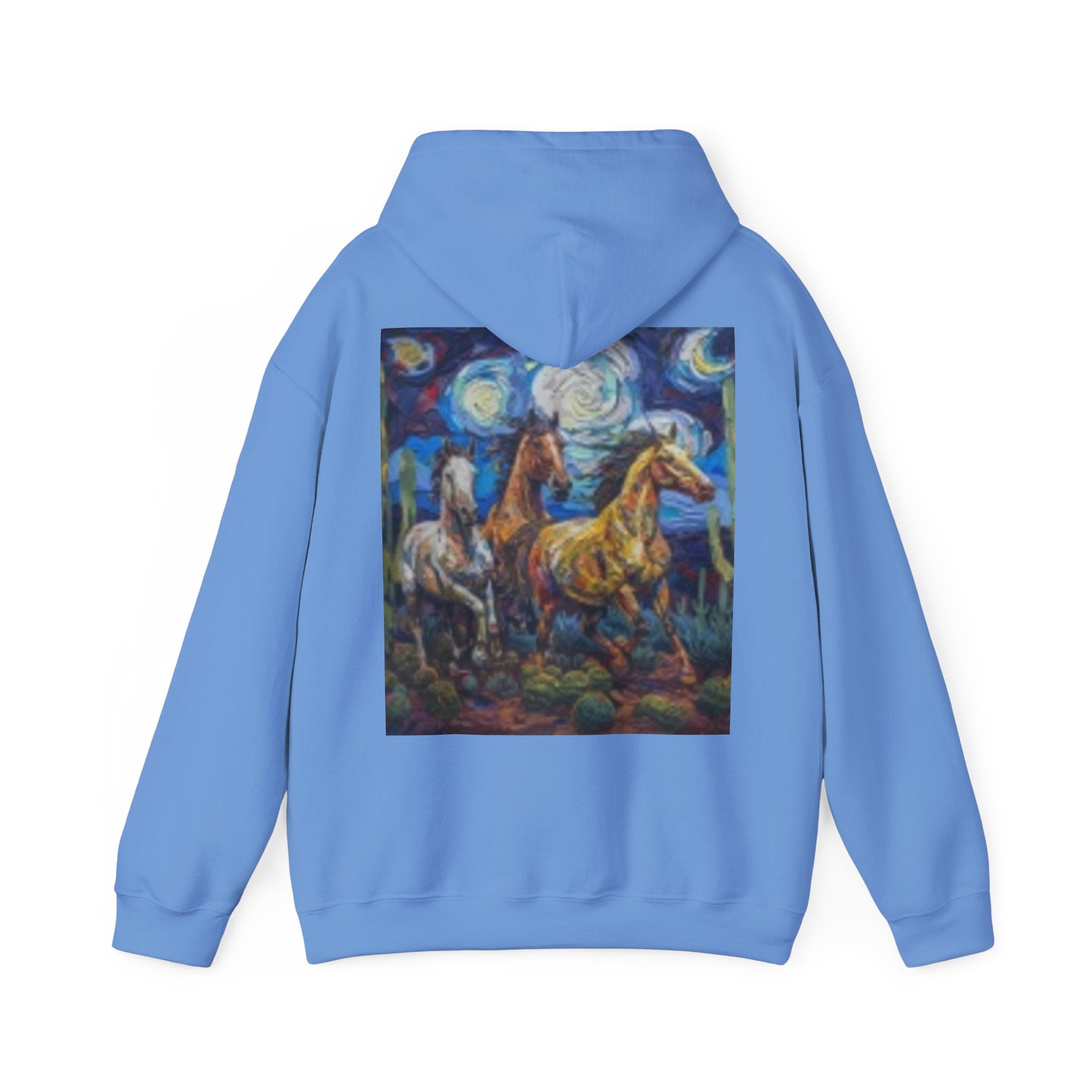 Sunface & Galloping Horses Hoodie — Boho Celestial Horse Art Sweatshirt