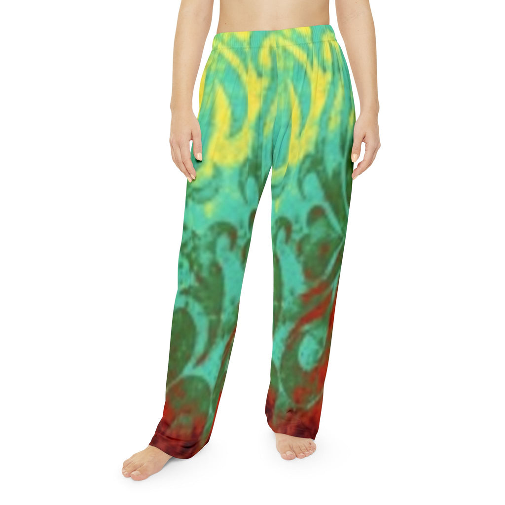 Boho Swirl Women's Pajama Pants – Vibrant Turquoise, Yellow & Red Lounge Sleepwear