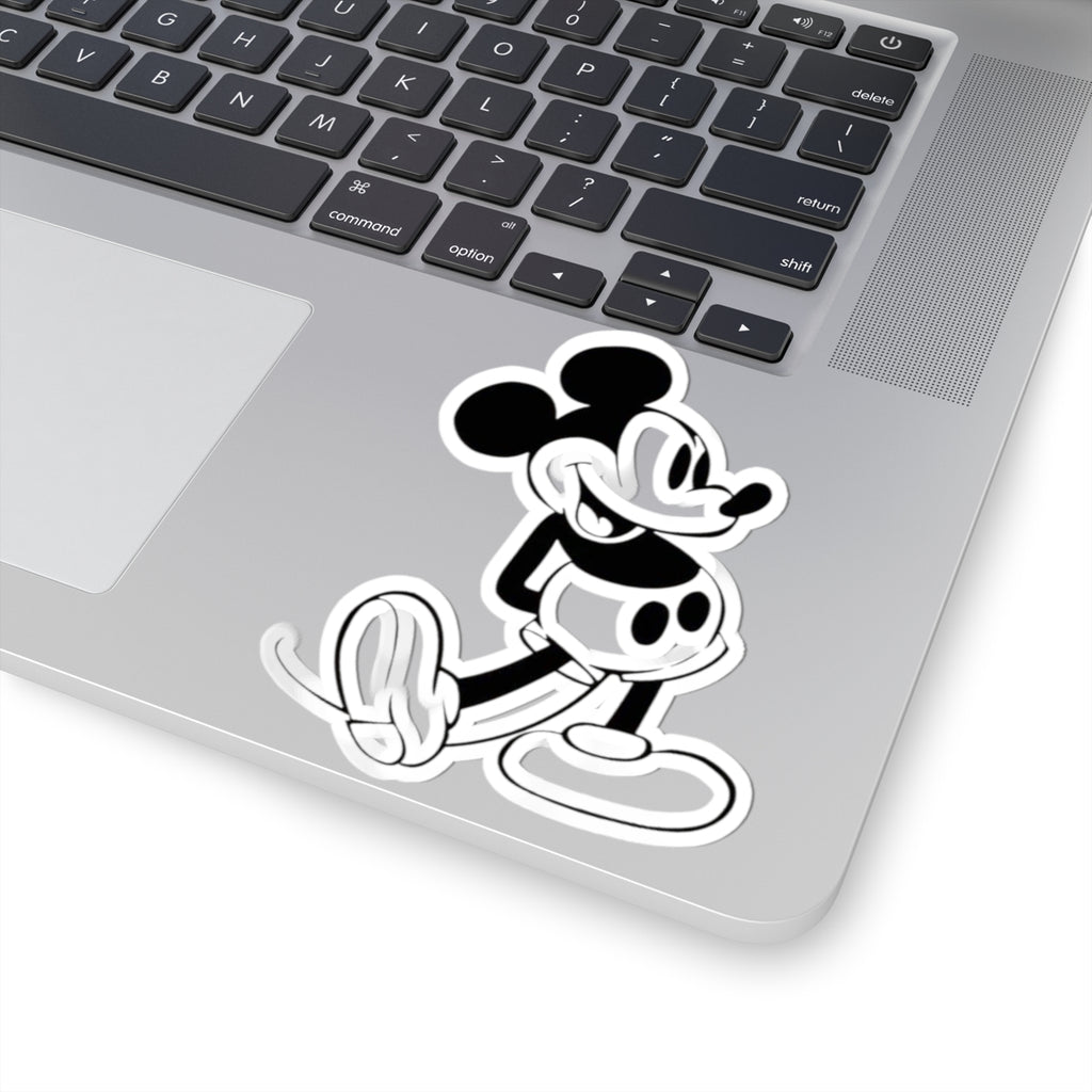 Vintage Cartoon Mouse Sticker — Retro Black & White Kiss-Cut Decal for Laptops, Water Bottles, and Scrapbooks