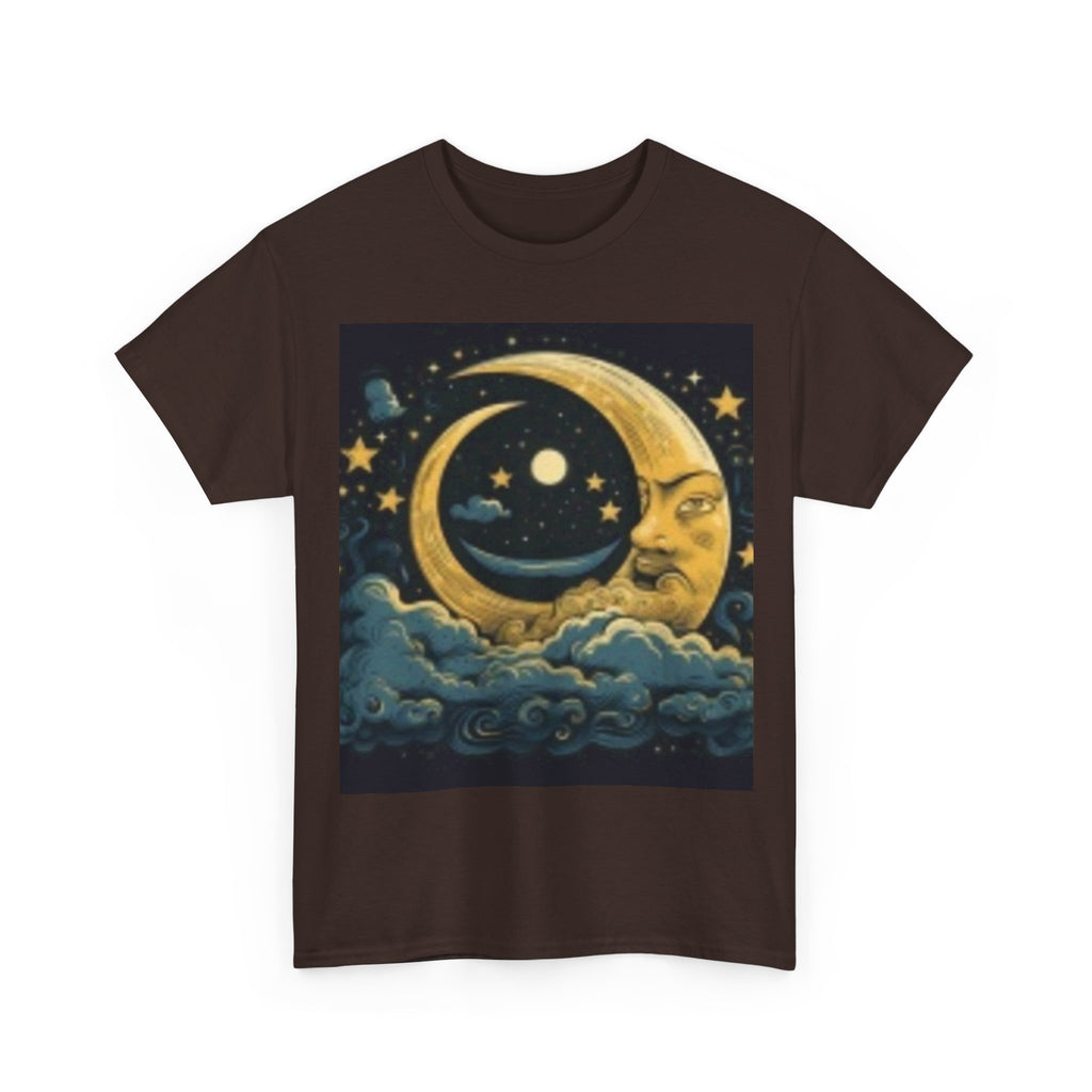 Celestial Moon Face Tee — Vintage Night Sky Graphic T-Shirt
