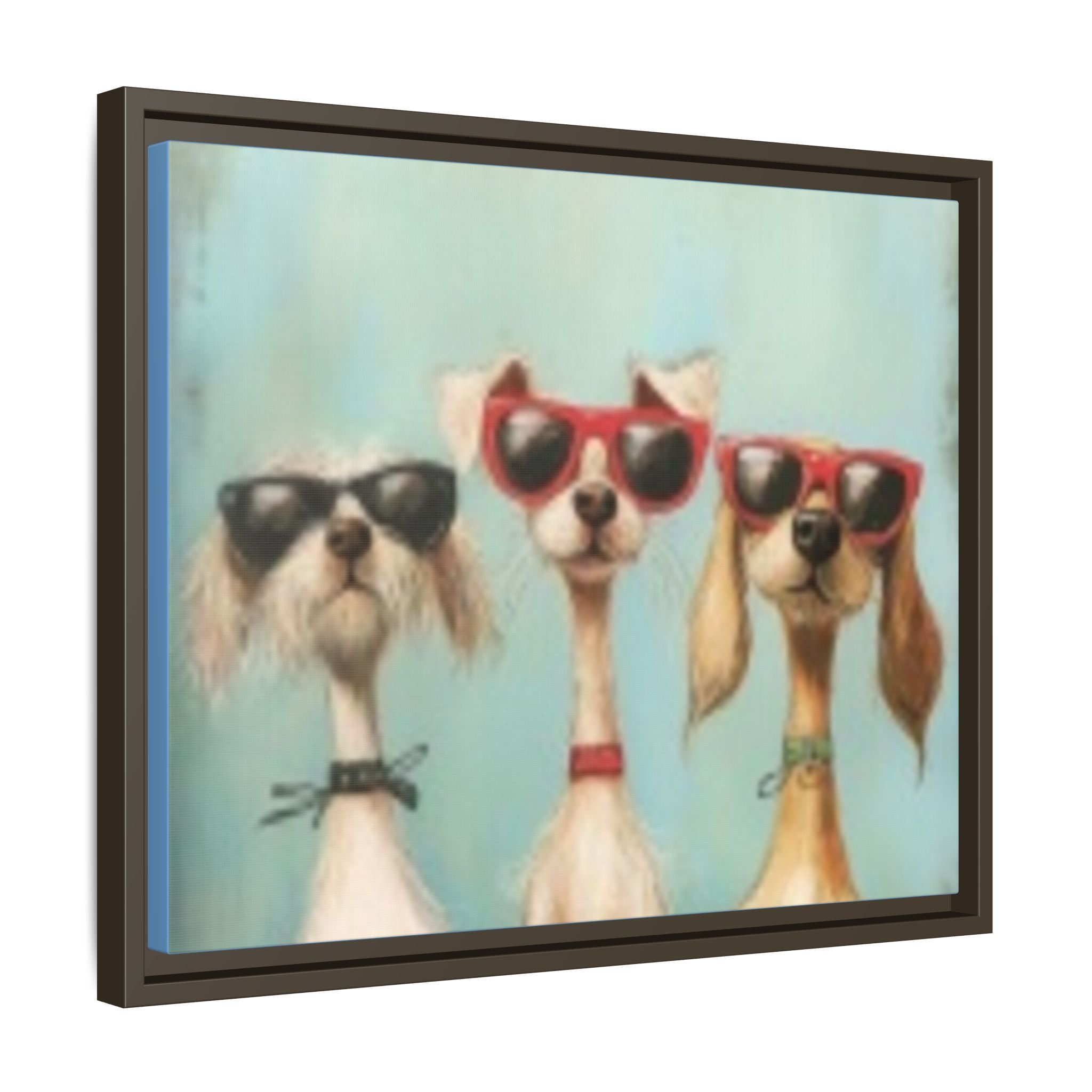 Framed Matte Canvas — Three Cool Dogs in Sunglasses Wall Art
