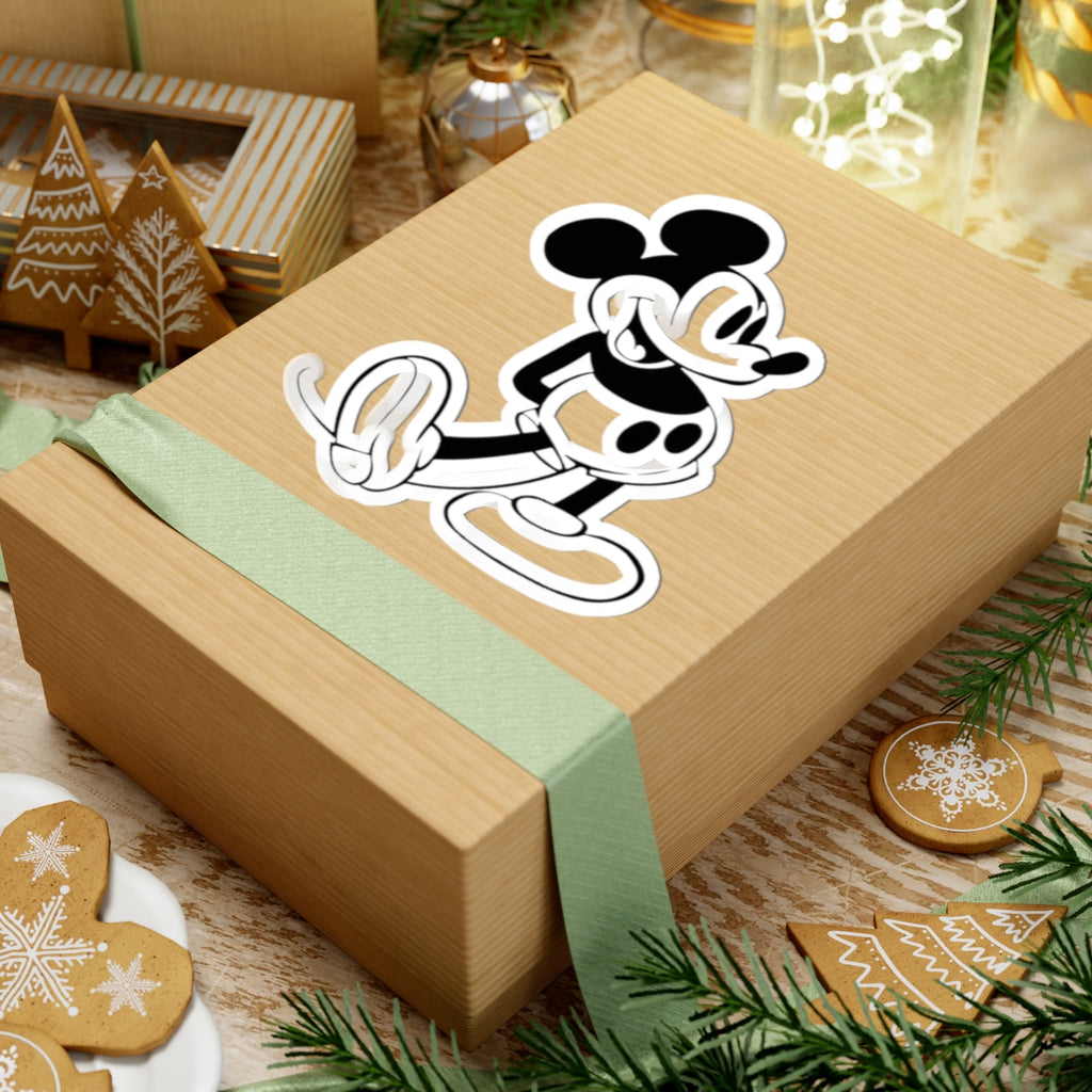 Vintage Cartoon Mouse Sticker — Retro Black & White Kiss-Cut Decal for Laptops, Water Bottles, and Scrapbooks
