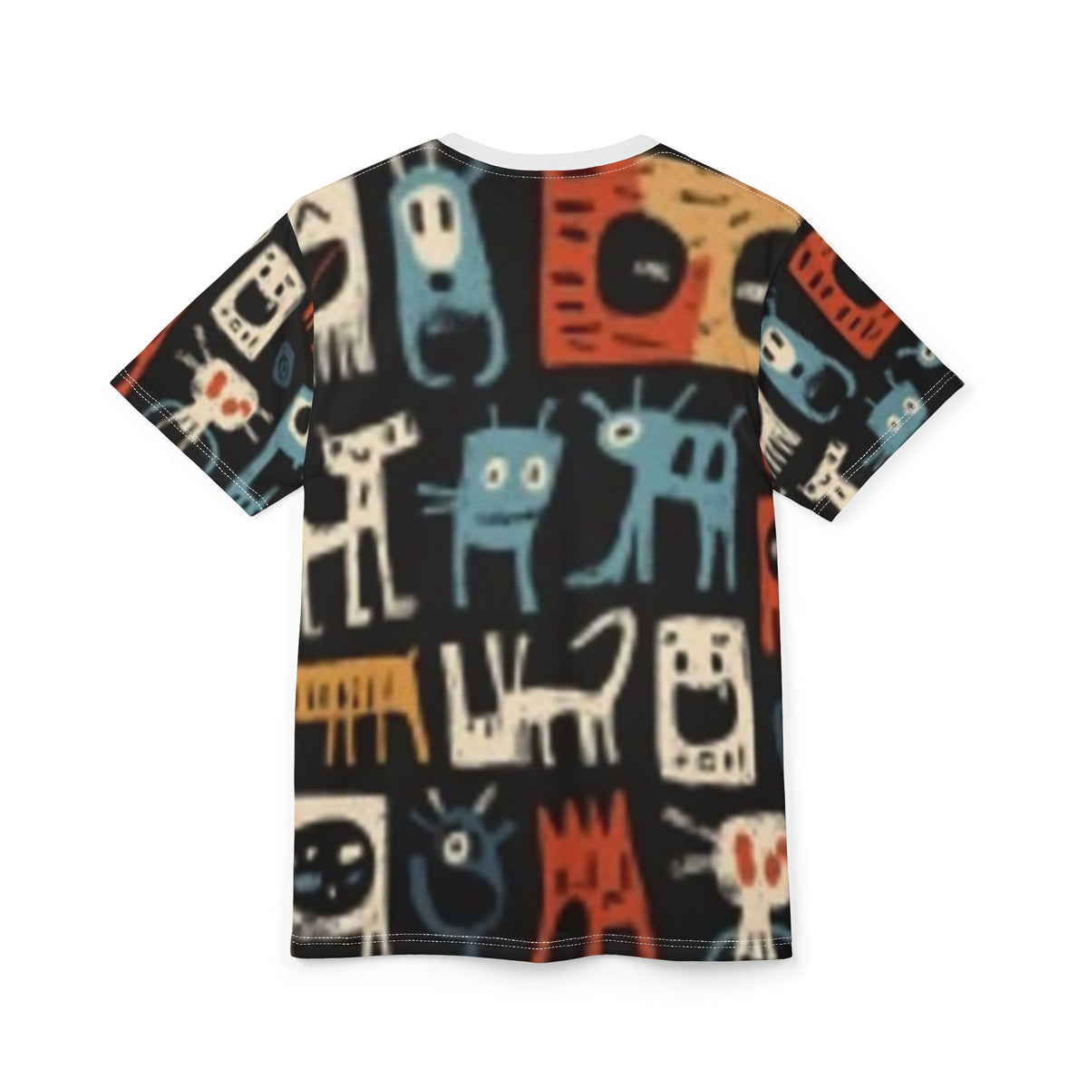 All-Over Print Cute Doodle Cats Tee — Colorful Playful Cat Pattern Shirt