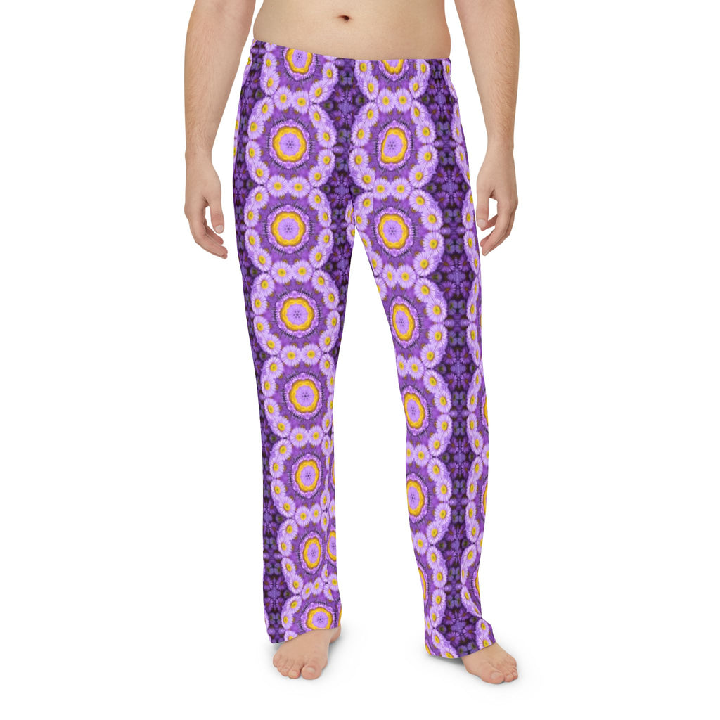 Purple Floral Kaleidoscope Pajama Pants — Men's Relaxed Lounge Sleepwear
