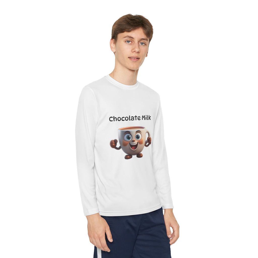 Kids Long Sleeve Tee — Smiling Cartoon Coffee Cup Graphic