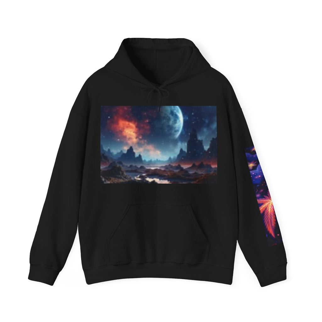 Alien Landscape Hoodie — Cosmic Moonscape & Green Alien Graphic Sweatshirt