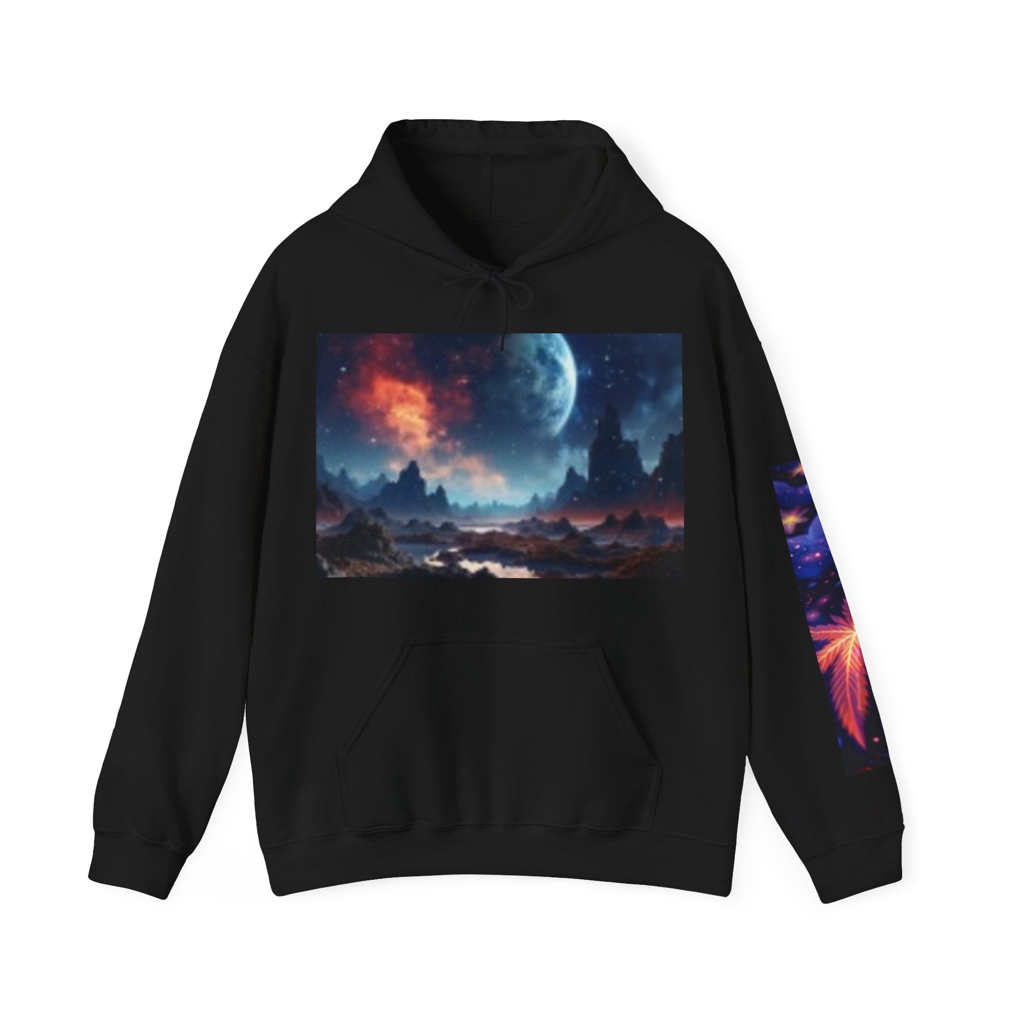 Alien Landscape Hoodie — Cosmic Moonscape & Green Alien Graphic Sweatshirt