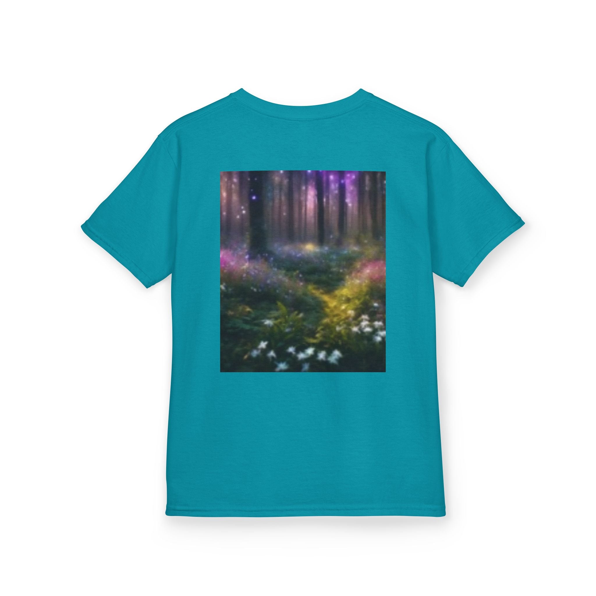 Kids T-shirt— Cute Frankenstein Face Front & Enchanted Forest Back