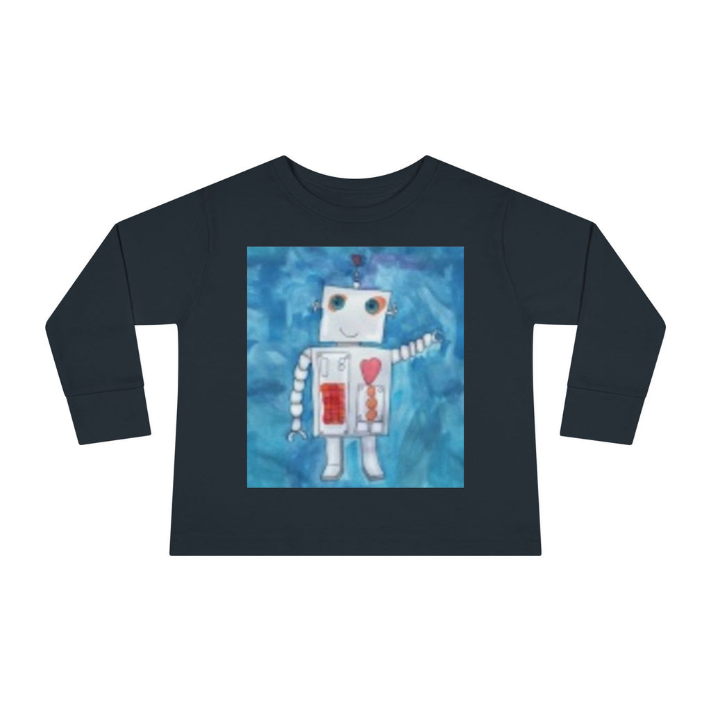 Toddler Long Sleeve Tee — Playful Robot & Colorful Sunrise Graphic Shirt