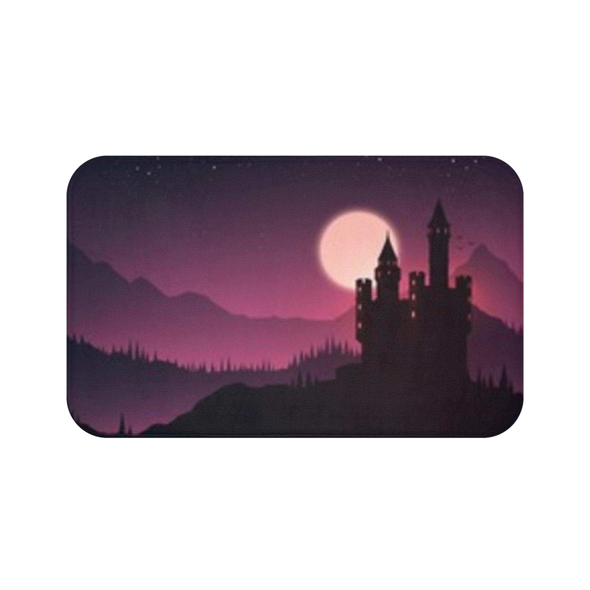Moonlit Castle Bath Mat — Purple Gothic Nightscape Bathroom Rug