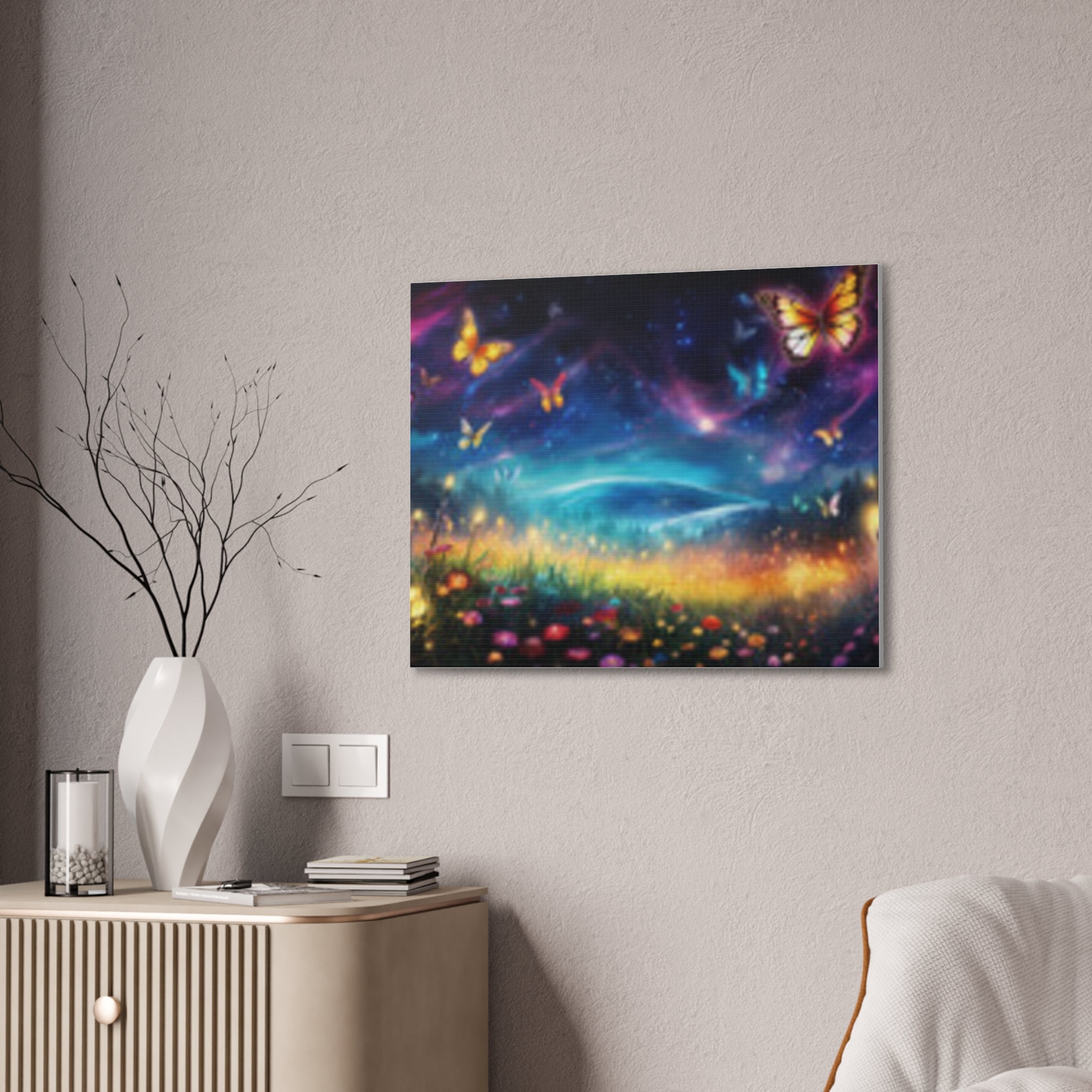 Butterfly Dreamscape Canvas Print — Fantasy Night Meadow Wall Art