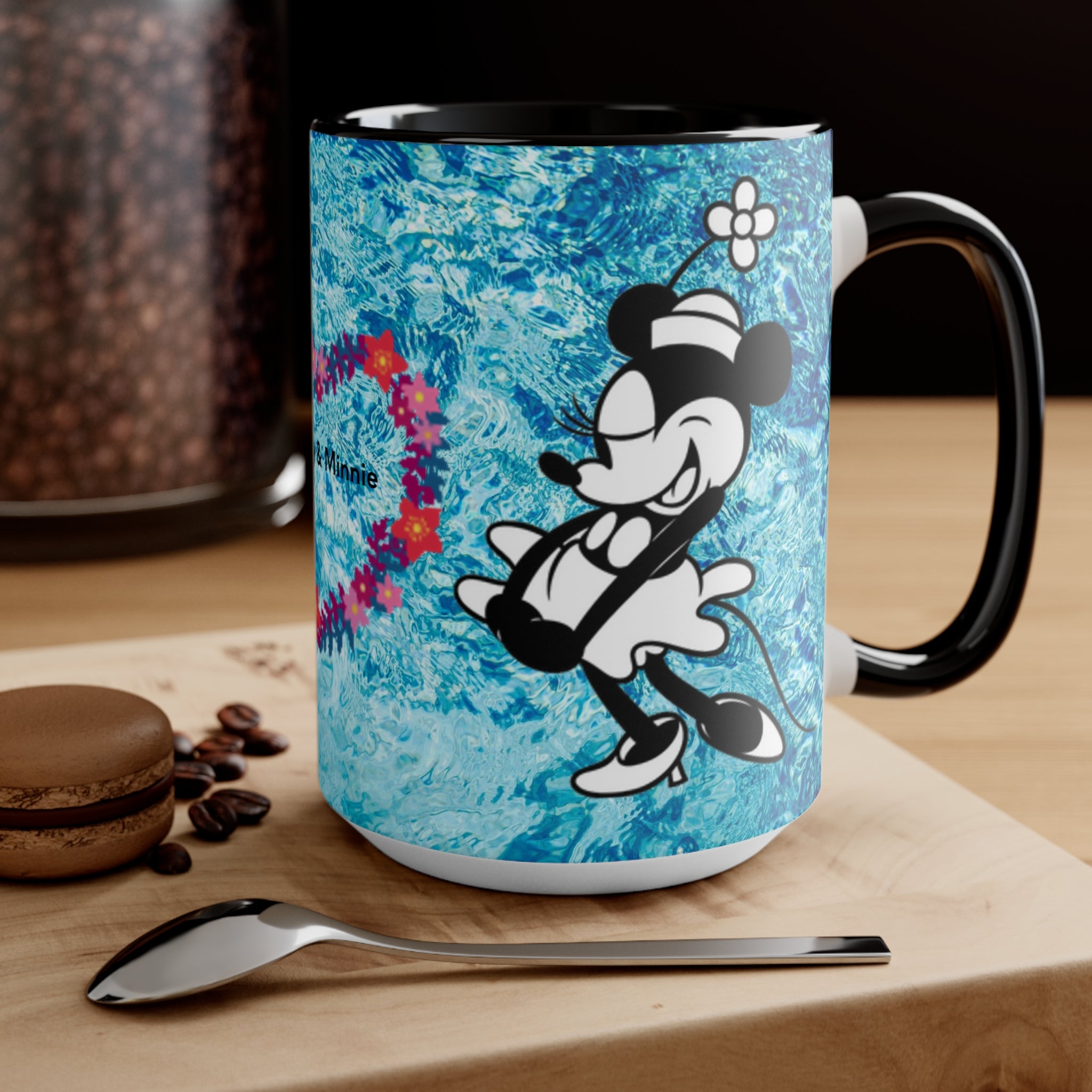 Mickey & Minnie Vibes Accent Mug — Floral Heart Retro Disney Design