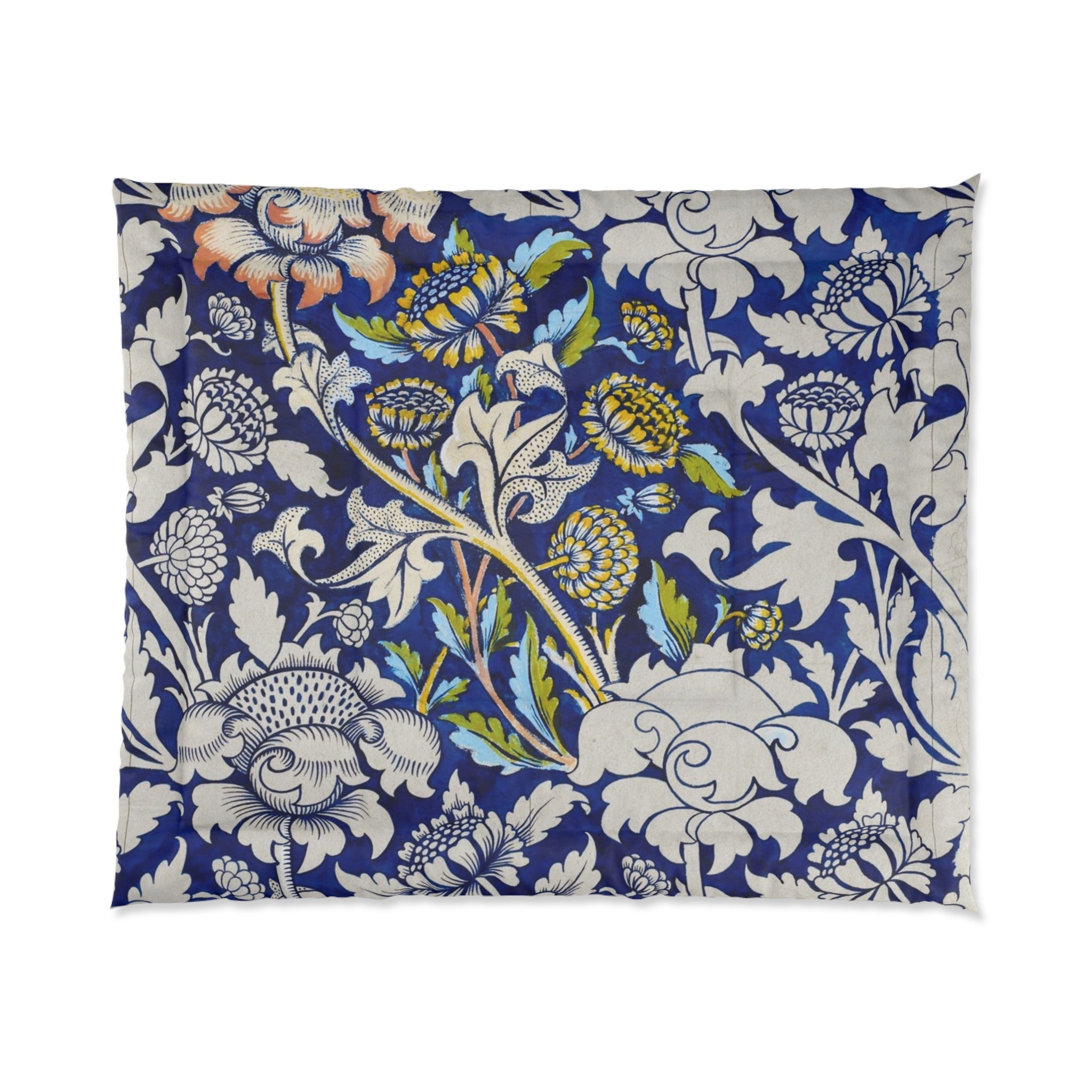 Blue Floral Vine Comforter – Vintage Botanical Pattern Bedding