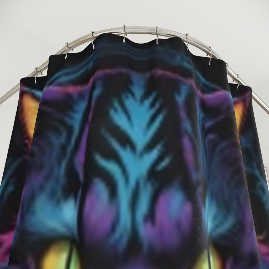 Neon Mystic Cat Shower Curtain — Vibrant Psychedelic Feline Bath Decor