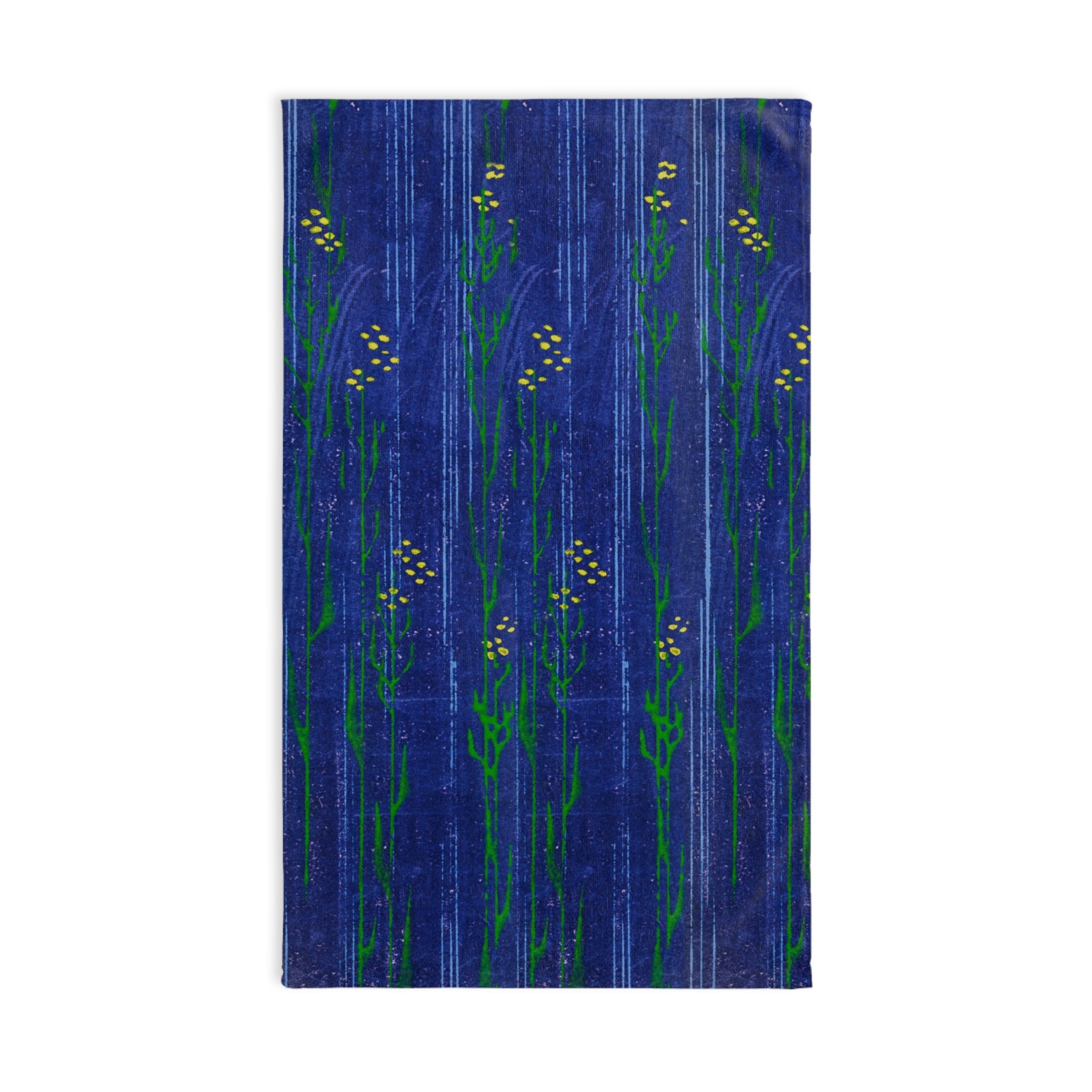 Blue Floral Hand Towel — Striped Wildflower Pattern