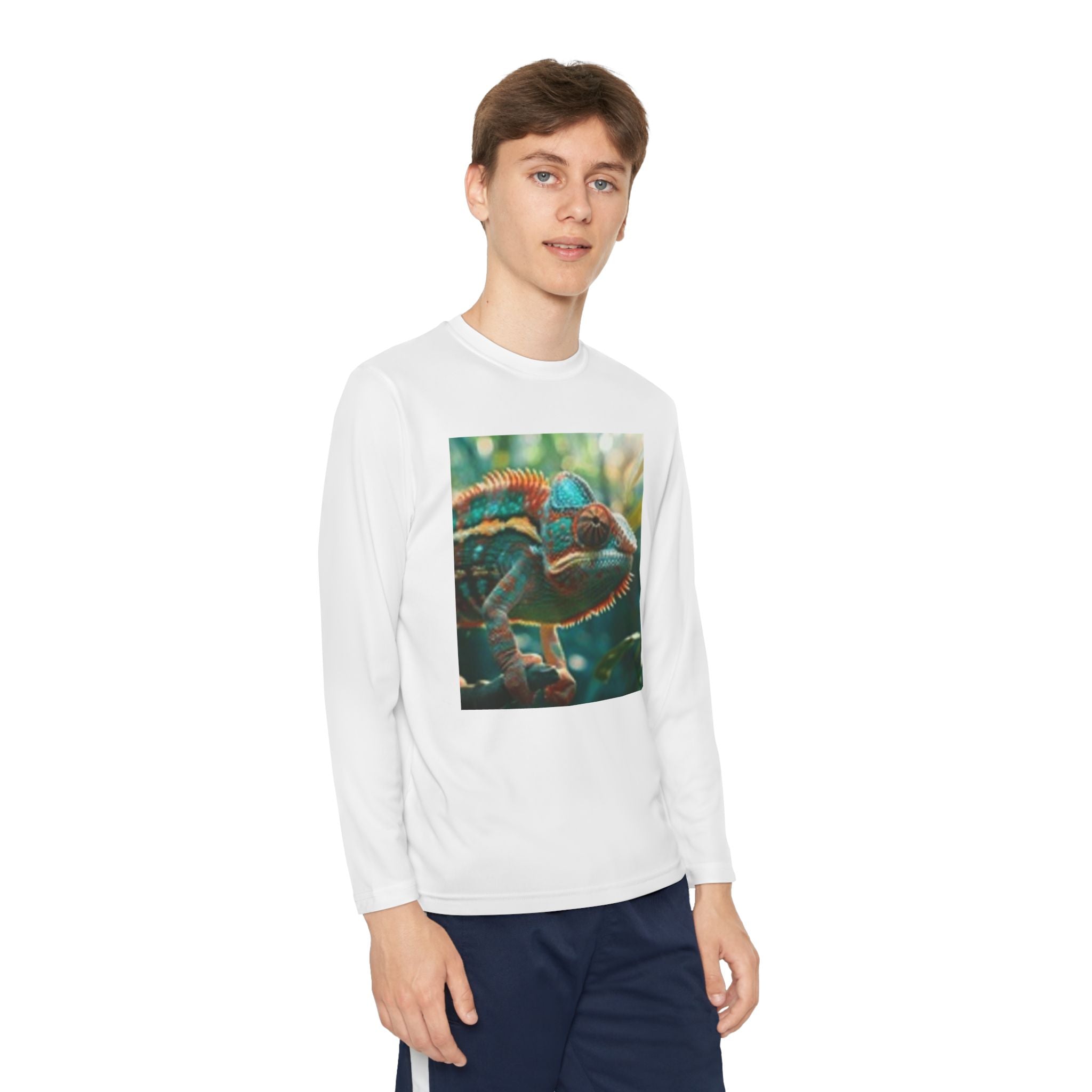 Youth Long Sleeve Tee — Tropical Chameleon Graphic