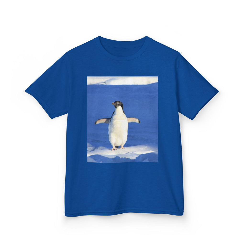 Kids Penguin & Fantasy Flower Fantasy T-shirt— Playful Animal & Colorful Floral Kids Shirt