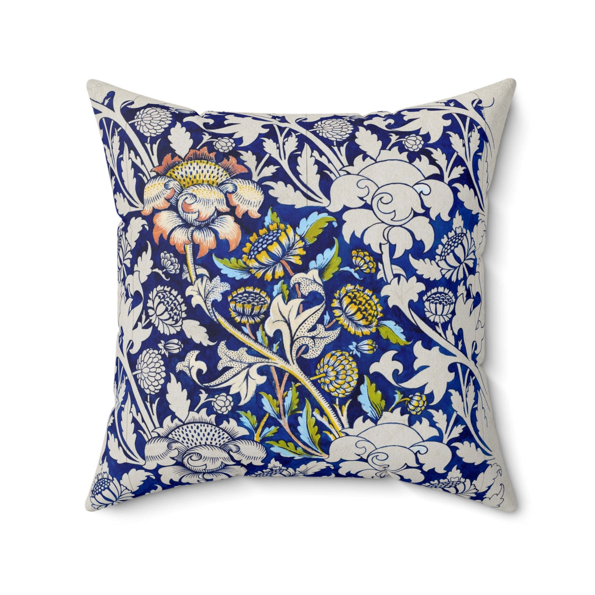 Floral William Morris–Style Navy Decorative Pillow