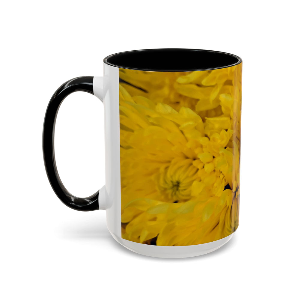 Yellow Chrysanthemum Accent Coffee Mug — Floral 11/15oz Tea Cup