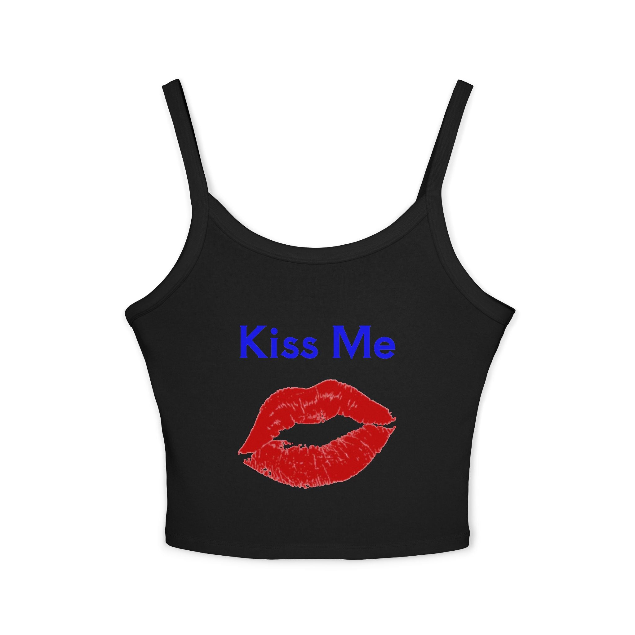 Kiss Me Lip Print Tank Top — Women's Spaghetti Strap Crop