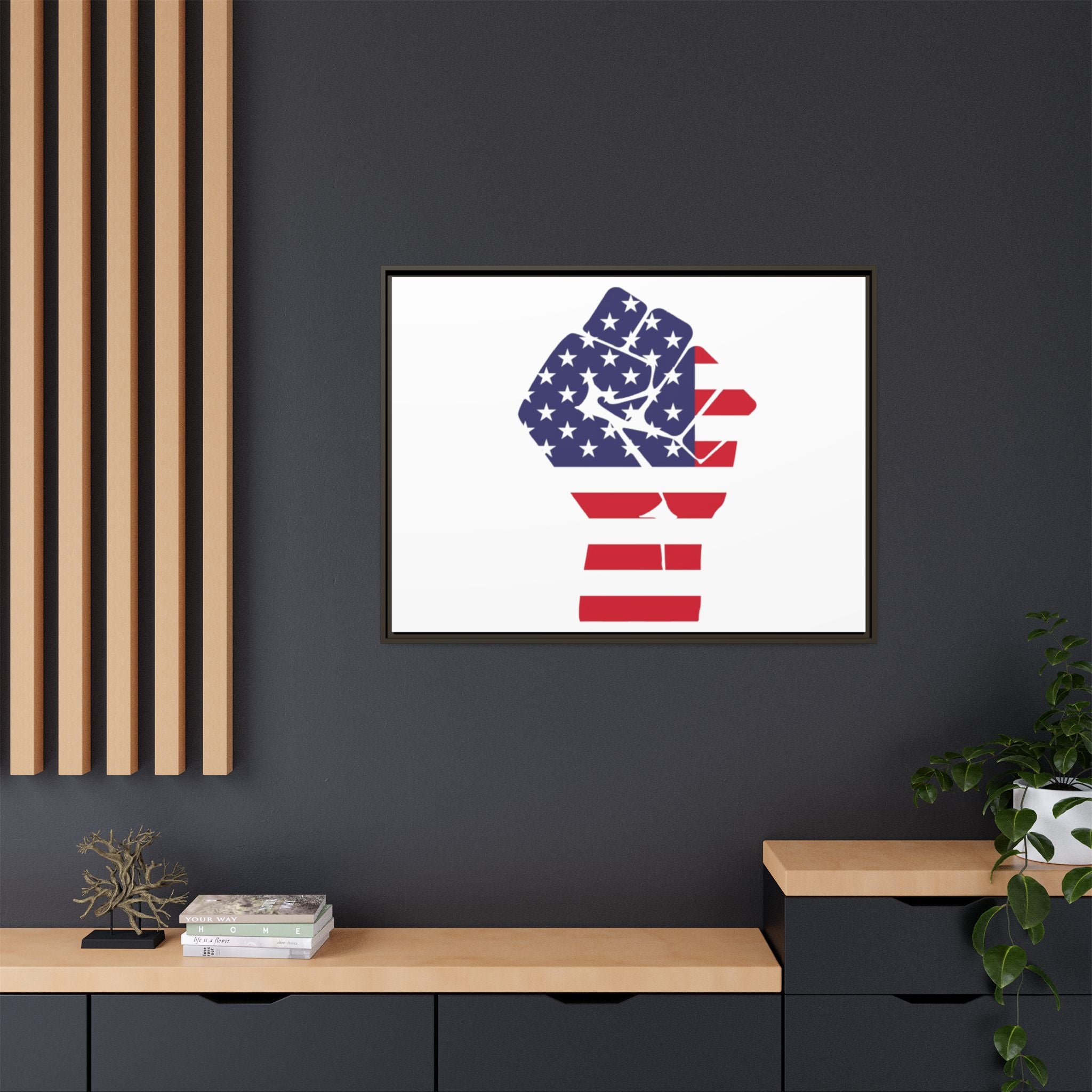 Framed Canvas Print – American Flag Fist Wall Art