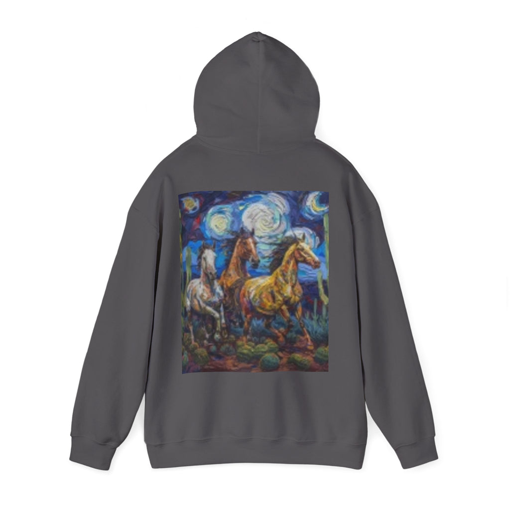 Sunface & Galloping Horses Hoodie — Boho Celestial Horse Art Sweatshirt