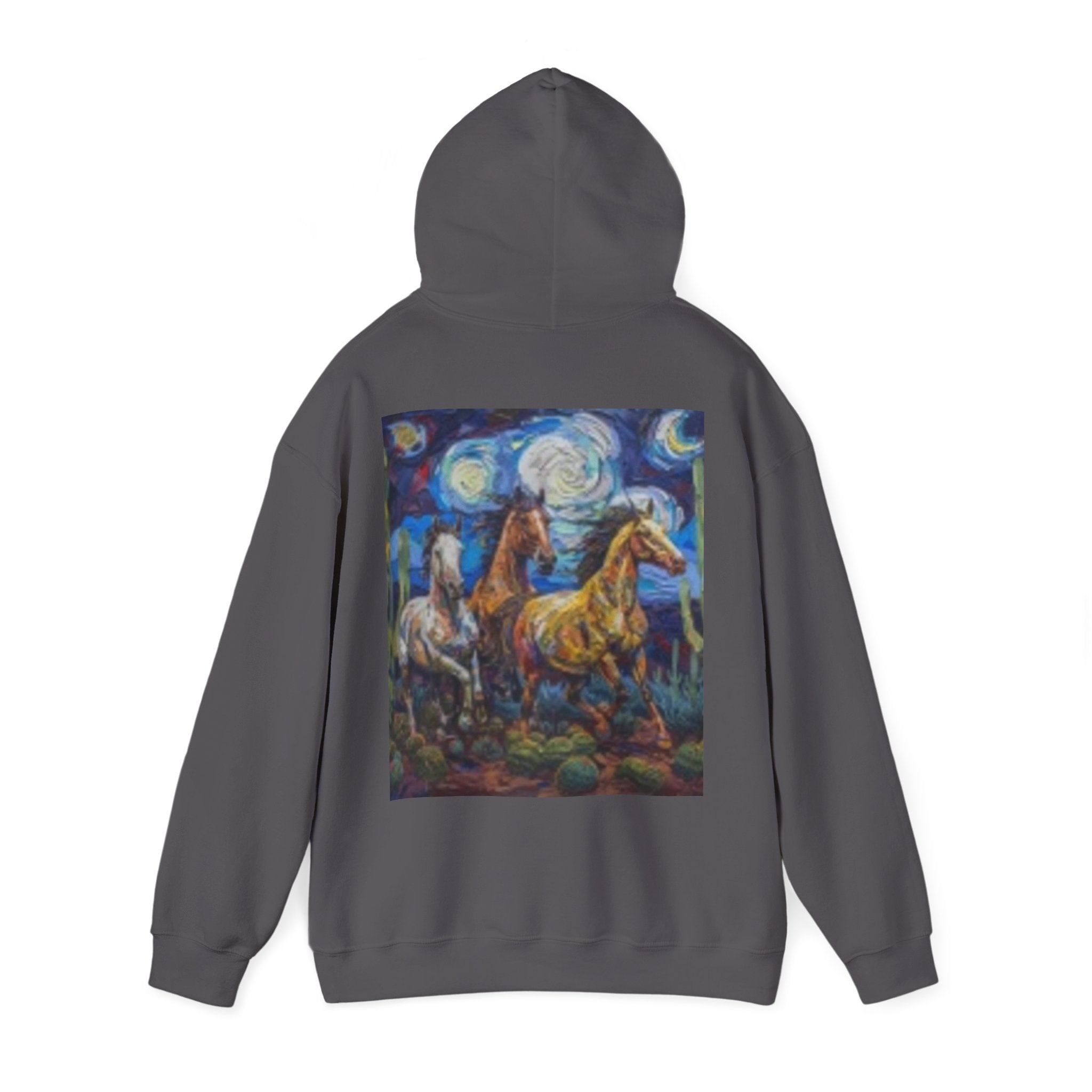 Sunface & Galloping Horses Hoodie — Boho Celestial Horse Art Sweatshirt