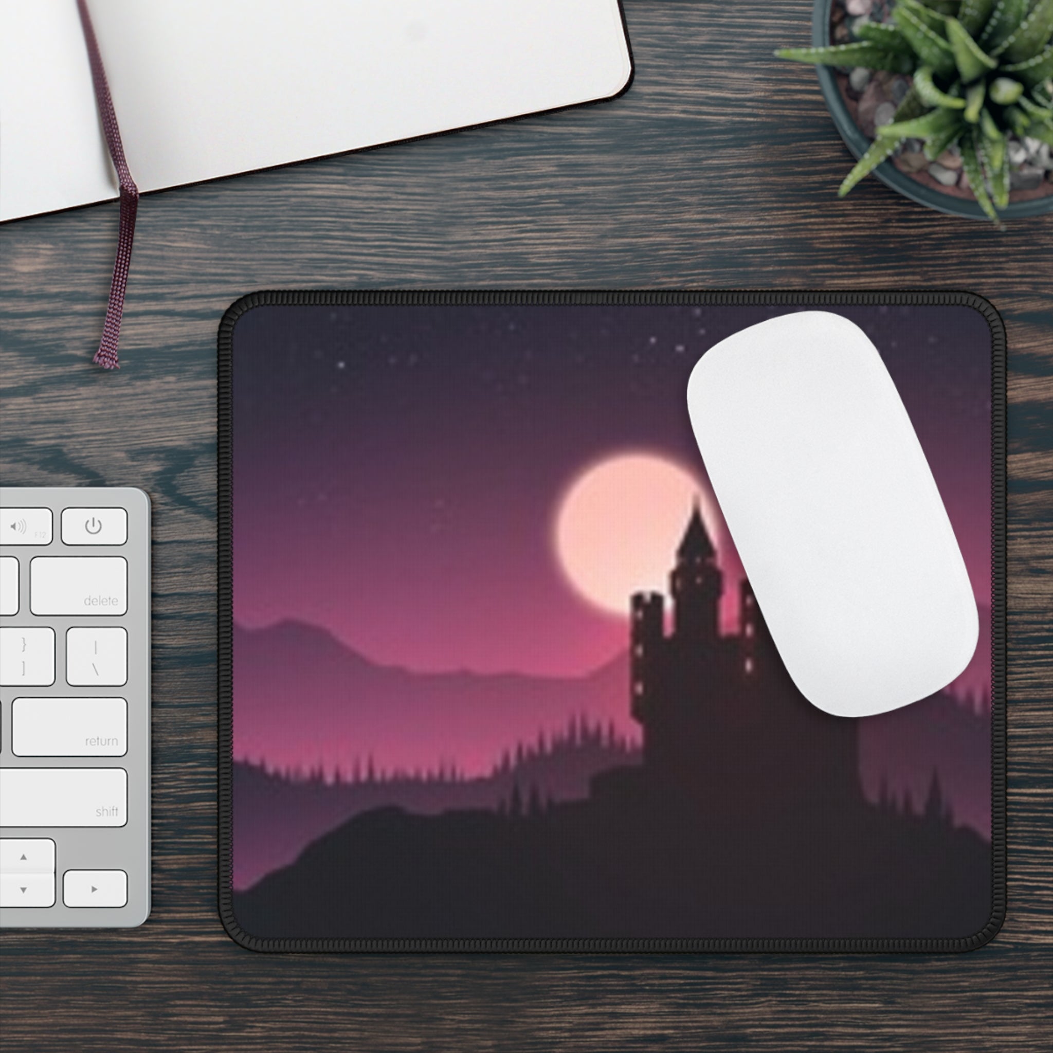 Castle Silhouette Gaming Mouse Pad — Mystical Moonlit Fantasy Desk Mat