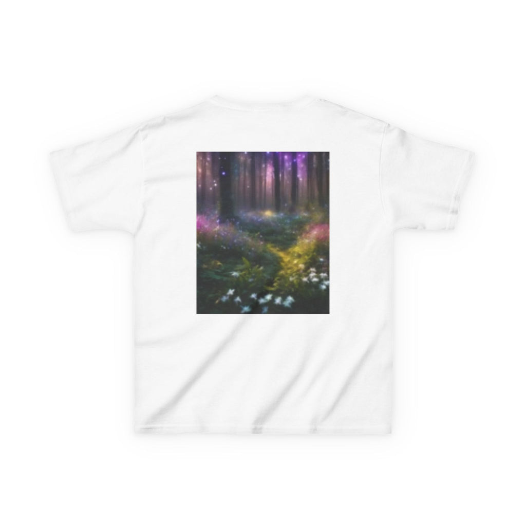 Kids T-shirt— Cute Frankenstein Face Front & Enchanted Forest Back