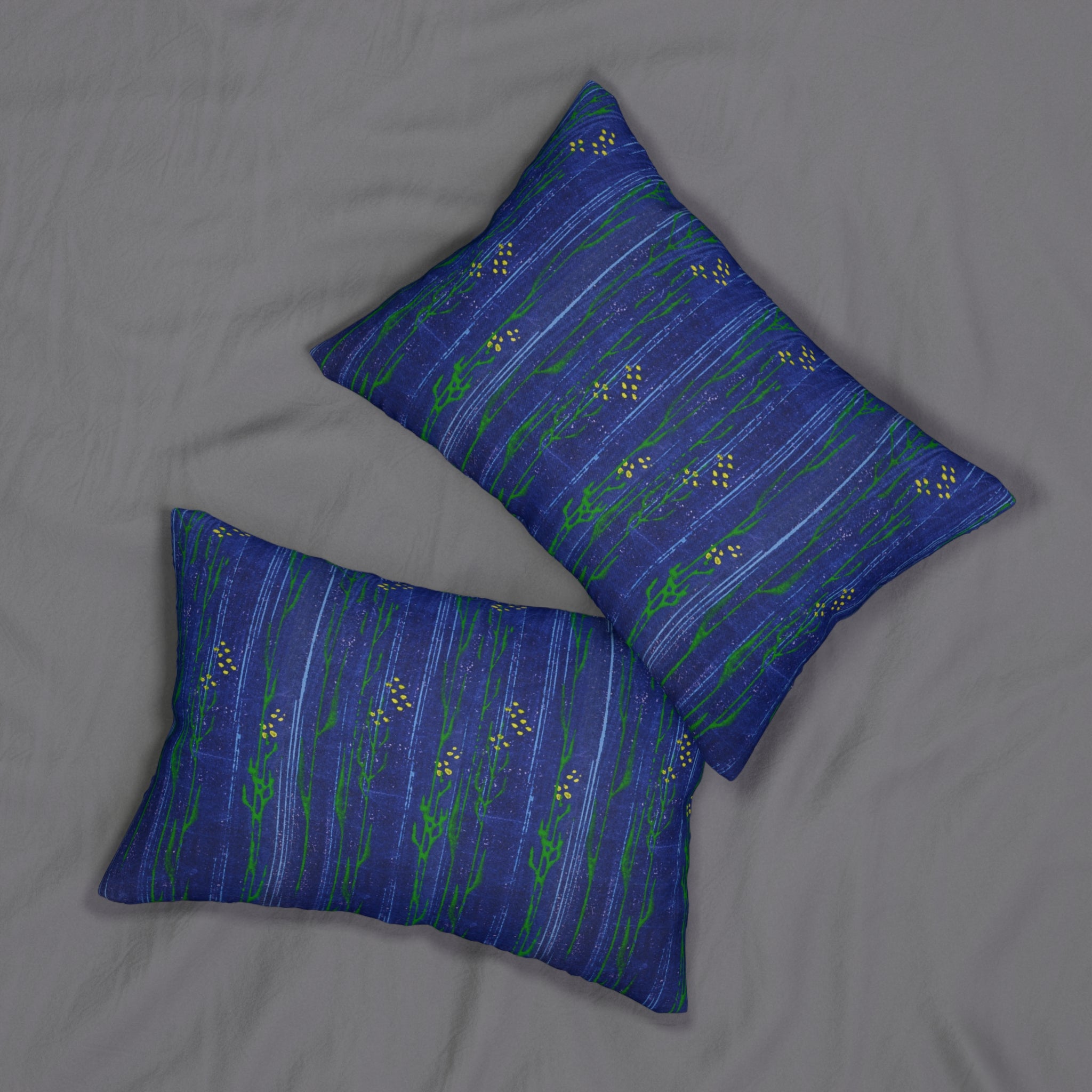 Blue Meadow Lumbar Pillow — Hand-Painted Wildflower Accent Cushion