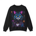 Halloween Cat Crewneck Sweatshirt — Mystical Blue Tabby with Pumpkins